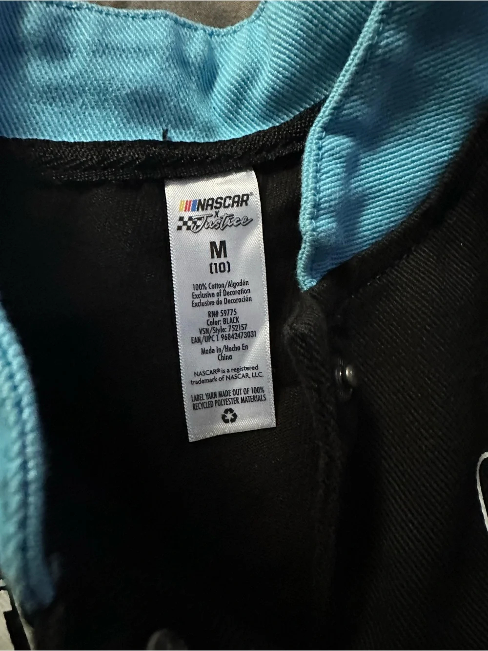 Justice NASCAR Racing Jacket - Black & Turquoise